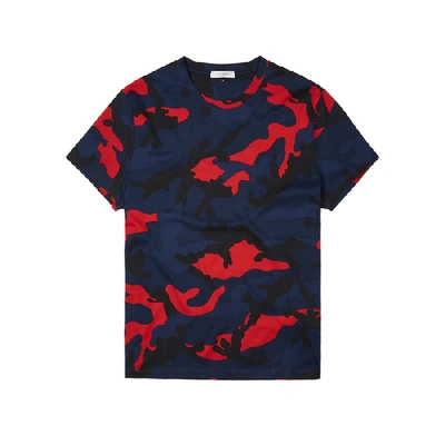 Shop Valentino Camouflage-print Cotton T-shirt In Navy