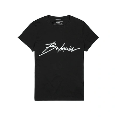Shop Balmain Black Logo-appliquéd Cotton T-shirt