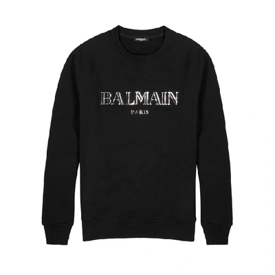 Shop Balmain Black Logo Cotton Sweatshirt