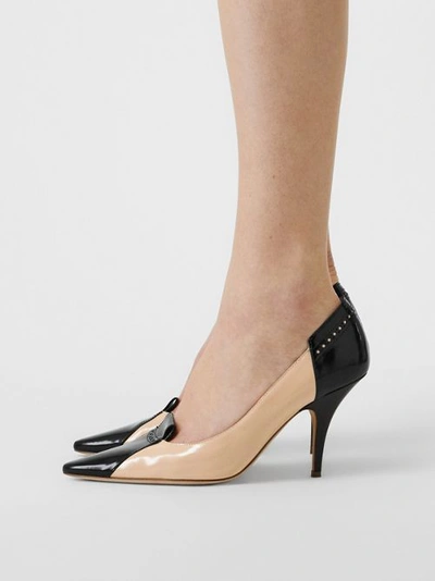 Shop Burberry Brogue Detail Two-tone Leather Pumps In Nude Blush/black