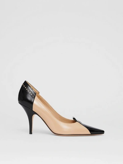 Shop Burberry Brogue Detail Two-tone Leather Pumps In Nude Blush/black