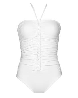 white ruched swimsuit