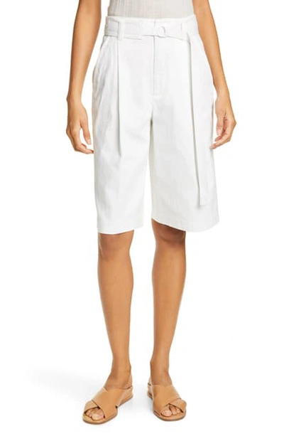 Shop Vince Belted Stretch Cotton & Linen Blend Shorts In Off White