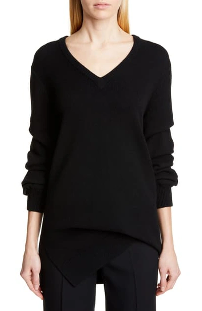 Shop Michael Kors V-neck Asymmetrical Cashmere Sweater In Black