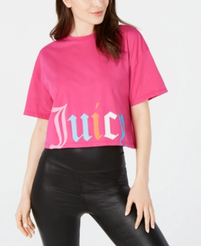 Shop Juicy Couture Cropped Logo-print T-shirt In Fresh Watermelon
