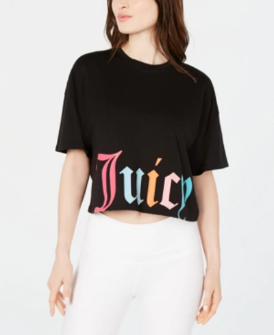 Shop Juicy Couture Cropped Logo-print T-shirt In Pitch Black