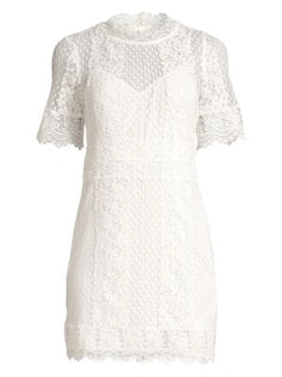 Shop Maje Short Sleeve Lace Mini Dress In White