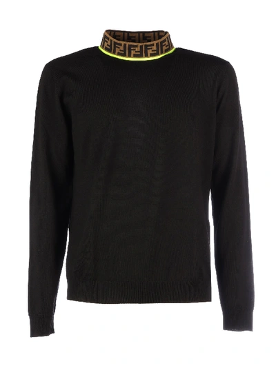 Shop Fendi Logo Knit Merinos Sweater In A Black Yellow