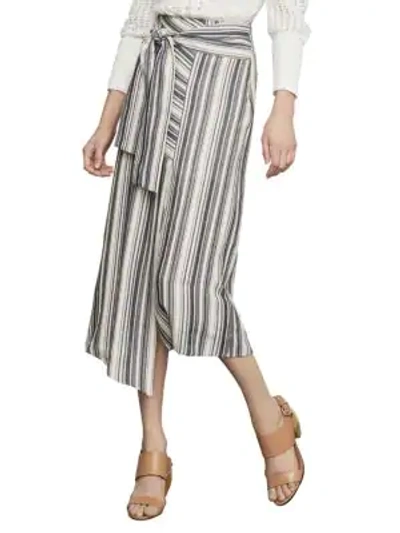 Shop Bcbgmaxazria Striped Asymmetrical Cotton Blend Midi Skirt In Cream Combo
