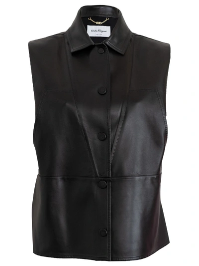 Shop Ferragamo Black Women's Sleeveless Nappa Jacket