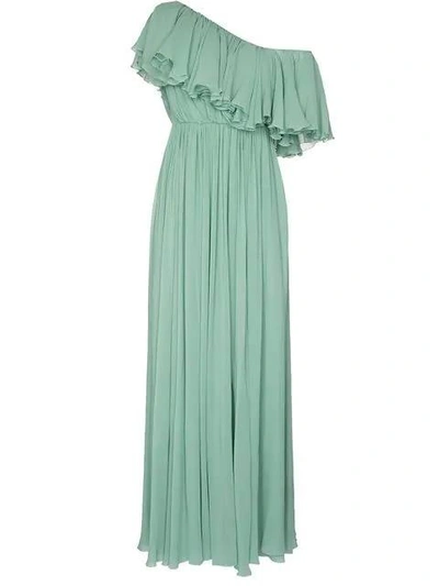 Shop Giambattista Valli Green Women's One Shoulder Ruffle Silk Gown