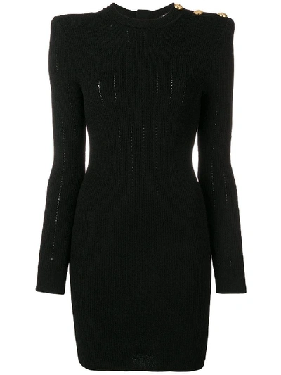 Shop Balmain Shoulder Button Dress In Black