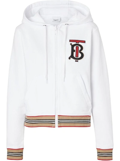 Shop Burberry White Icon Stripe Monogram Sweater