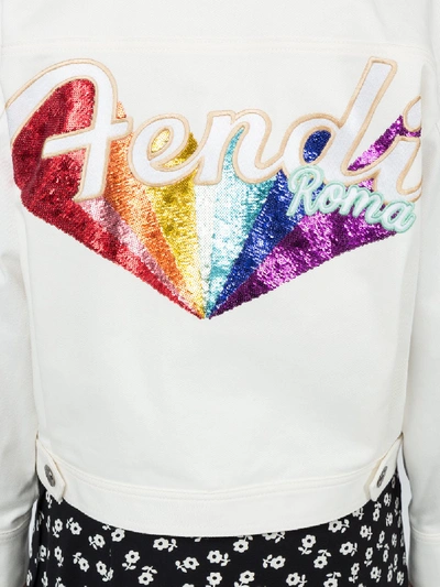 Shop Fendi Embroidered Logo Denim Jacket
