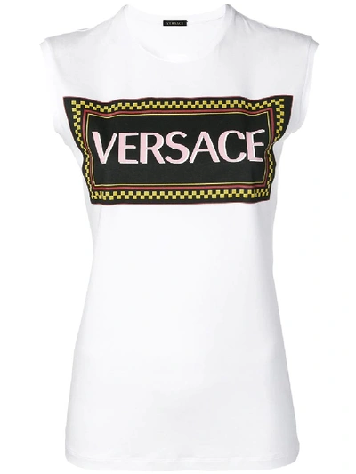 Shop Versace White Women's Logo Print Tank Top