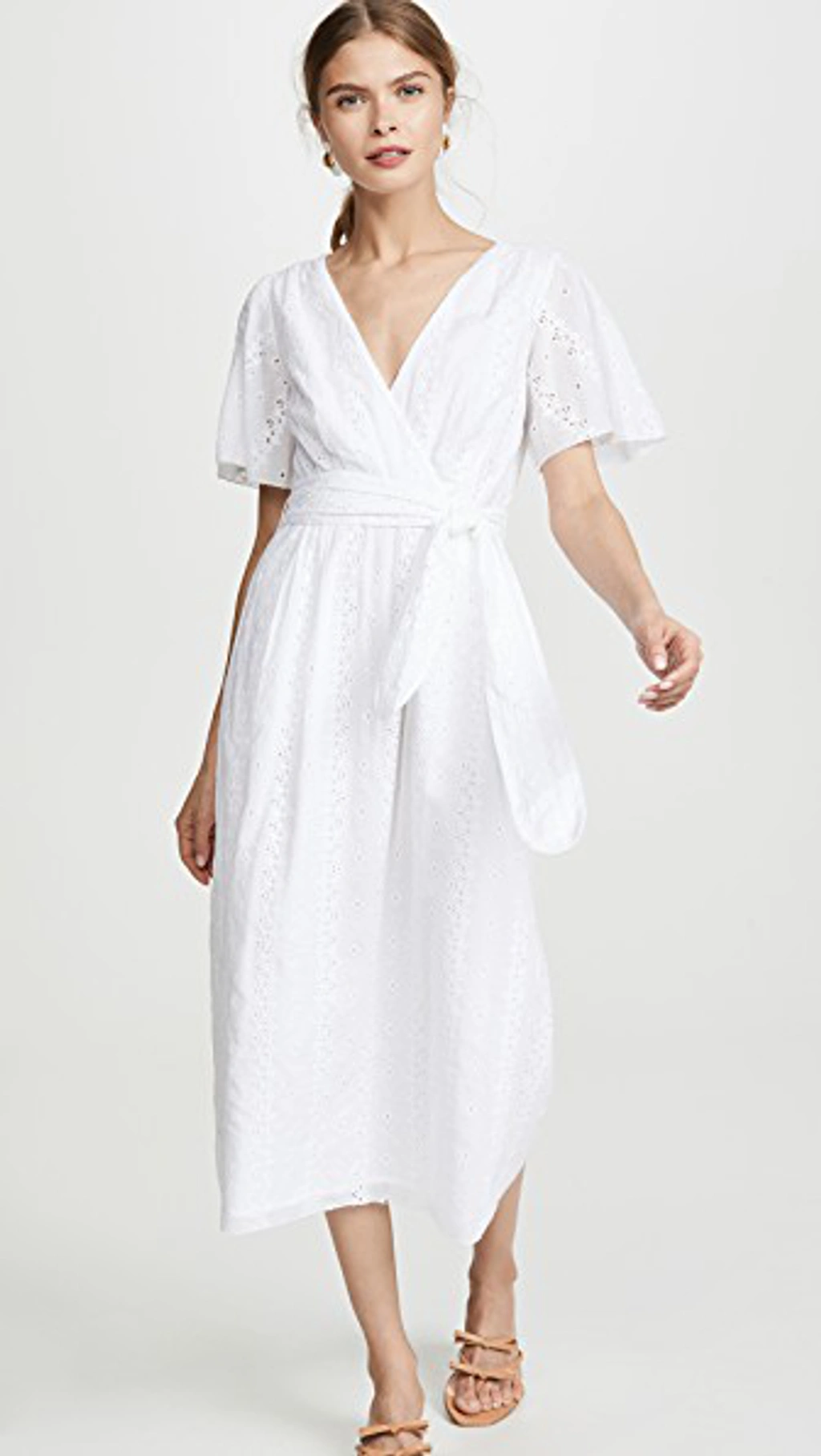 Joie Azariah Tie waist Eyelet Midi Dress In Clean White ModeSens