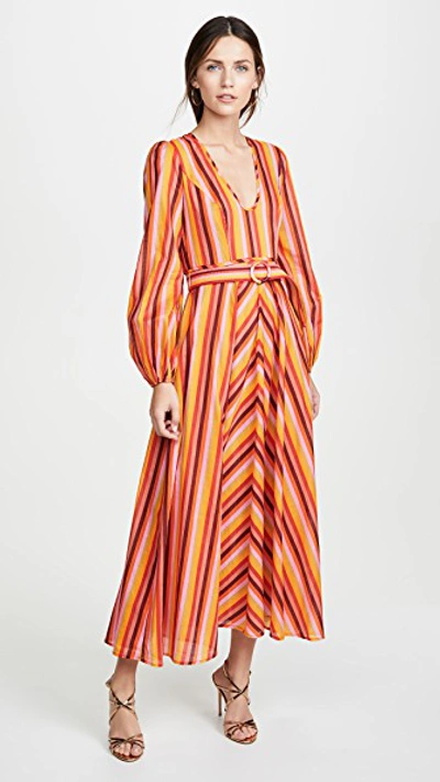 Shop Zimmermann Goldie Rainbow Plunge Dress In Rainbow Stripe