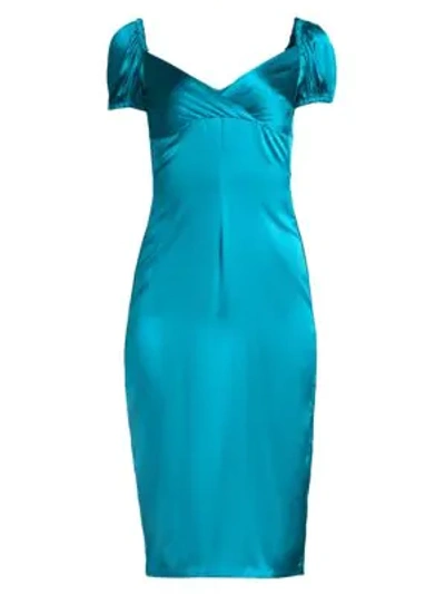 Shop Alexis Cadiz Satin Silk Sheath Dress In Capri Blue
