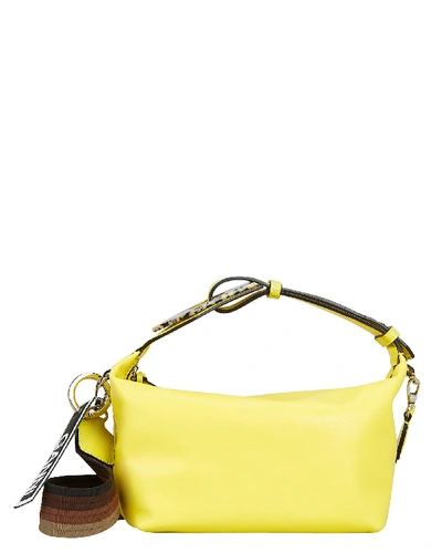 Shop Ganni Yellow Leather Mini Clutch Bag In Lemon Yellow