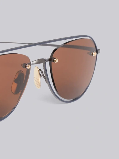 Shop Thom Browne Eyewear Tb112 - Brown Aviator Sunglasses In Black