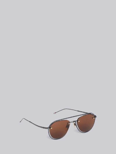 Shop Thom Browne Eyewear Tb112 - Brown Aviator Sunglasses In Black