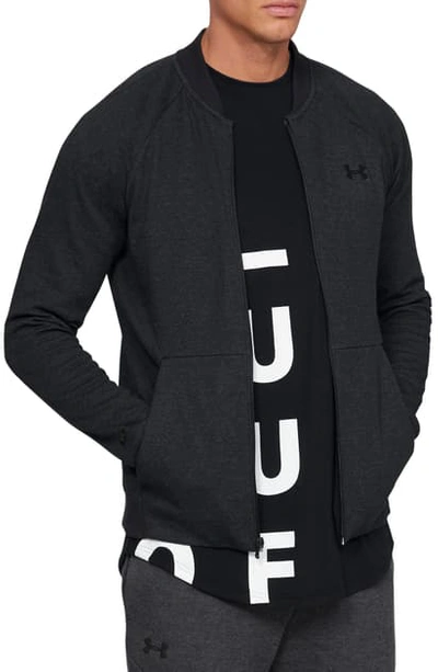 Shop Under Armour Unstoppable Double Knit Bomber Jacket In Black/ Black/ Black