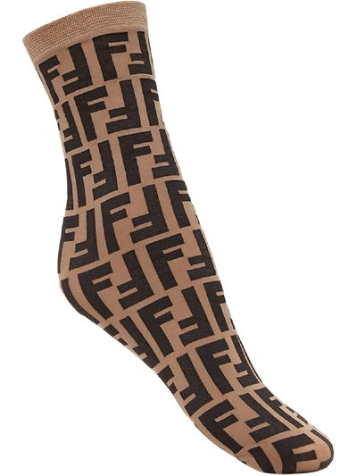 Shop Fendi Ff Logo Socks - Brown
