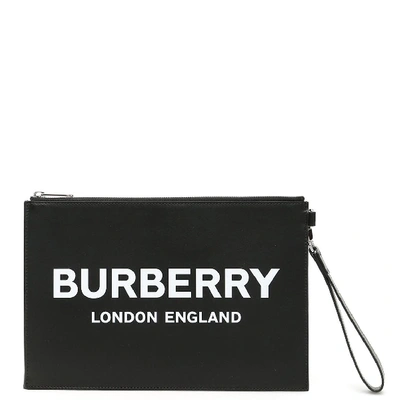 Shop Burberry Logo Print Zip Clutch In Black