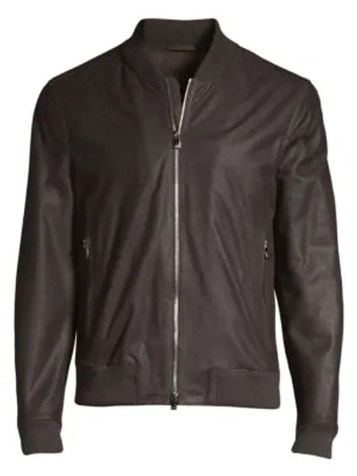 Shop Corneliani Leather Bomber Jacket In Dark Brown