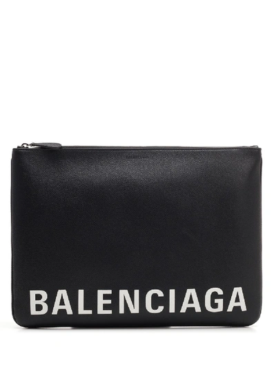 Shop Balenciaga Large Ville Logo Pouch In Black