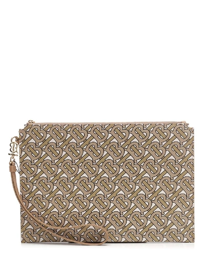 Shop Burberry Monogram Print Zipped Pouch In Beige