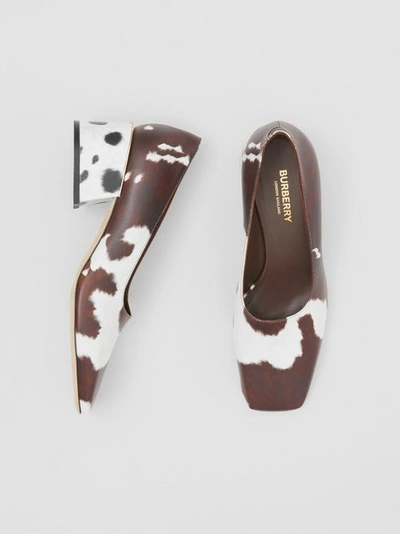 Shop Burberry Animal Print Leather Block-heel Pumps In Cow Print