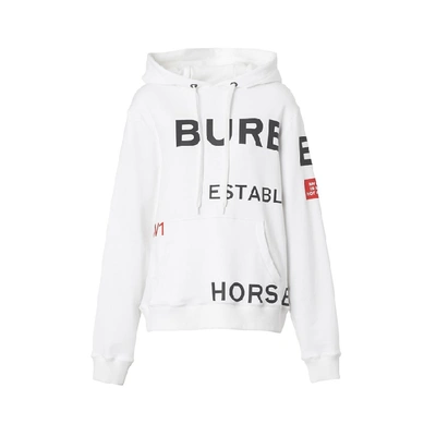 Shop Burberry Horseferry Print Cotton Oversized Hoodie In White