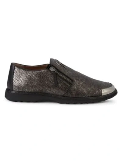 Shop Giuseppe Zanotti Embossed Leather Loafers In Pewter