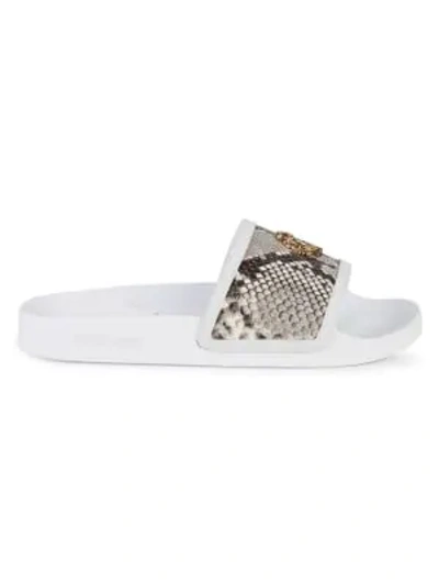 Shop Roberto Cavalli Men's Embossed Snakeskin Leather Slides In White