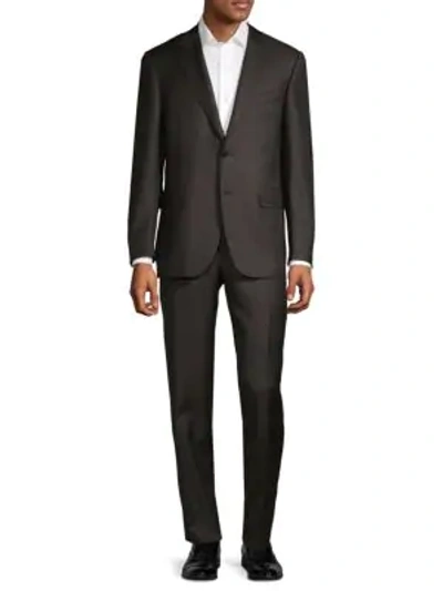 Shop Canali Slim-fit Textured Wool Suit In Charcoal