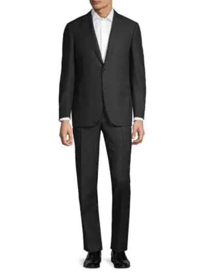 Shop Canali Slim-fit Textured Wool Suit In Black