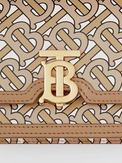 Shop Burberry Mini Monogram Print Leather Tb Bag In Beige