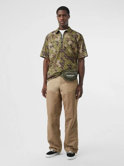 Shop Burberry Short-sleeve Monogram Print Cotton Shirt In Khaki Green