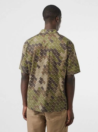 Shop Burberry Short-sleeve Monogram Print Cotton Shirt In Khaki Green