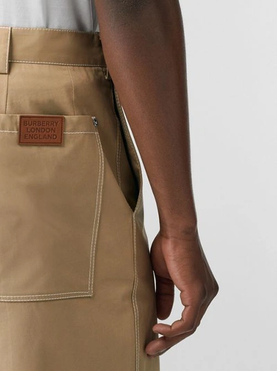 Shop Burberry Pocket Detail Cotton Tailored Shorts In Dark Honey