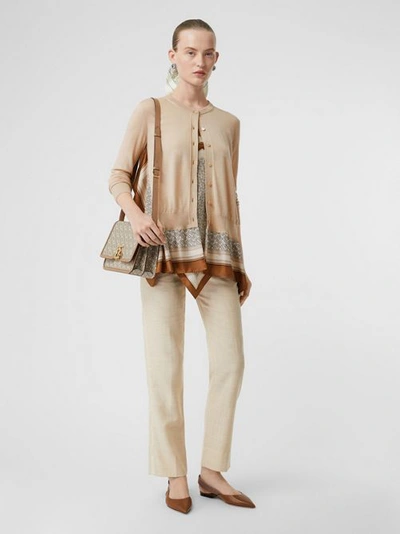 Shop Burberry Stripe Detail Wool Silk Linen Tailored Trousers In Sesame