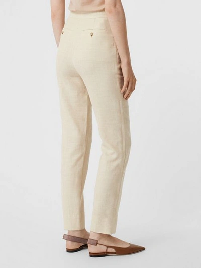 Shop Burberry Stripe Detail Wool Silk Linen Tailored Trousers In Sesame