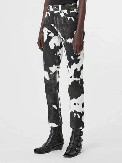 Shop Burberry Straight Fit Cow Print Jeans In Black