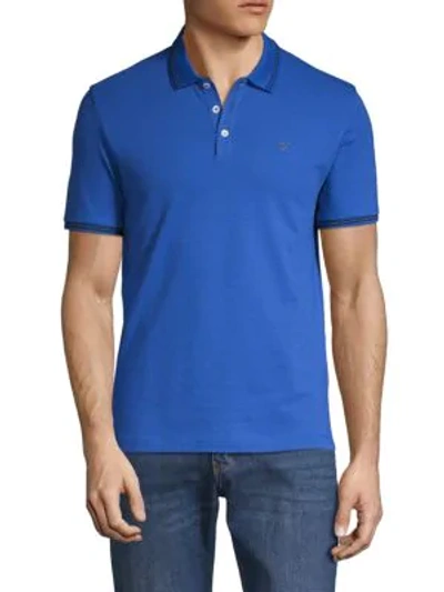 Shop Emporio Armani Short-sleeve Cotton Blend Polo In Blue