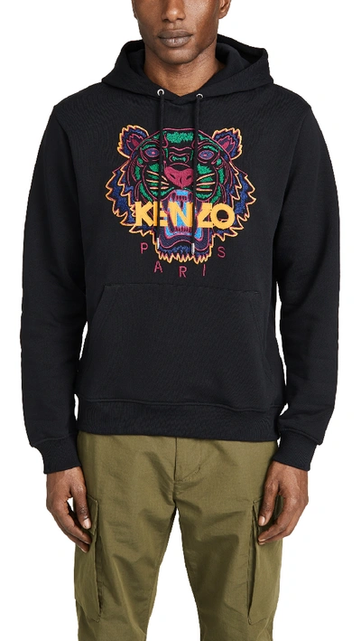 Shop Kenzo Classic Tiger Embroidered Hoodie In Black