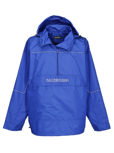 Shop Balenciaga Logo Windbreaker Jacket In Blue