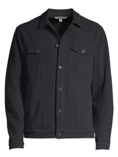 Shop John Varvatos Knit Trucker Jacket In Dark Navy