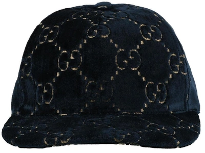 Shop Gucci Gg Supreme Velvet Snapback Hat In Blue