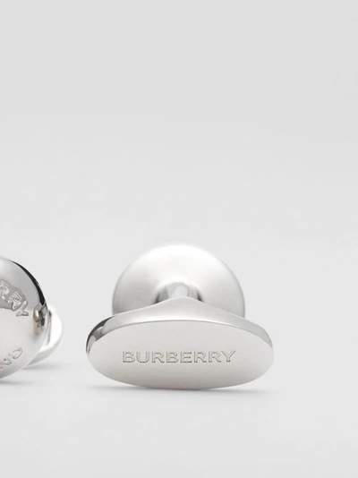 Shop Burberry Logo-engraved Palladium-plated Round Cufflinks In 팔라디오